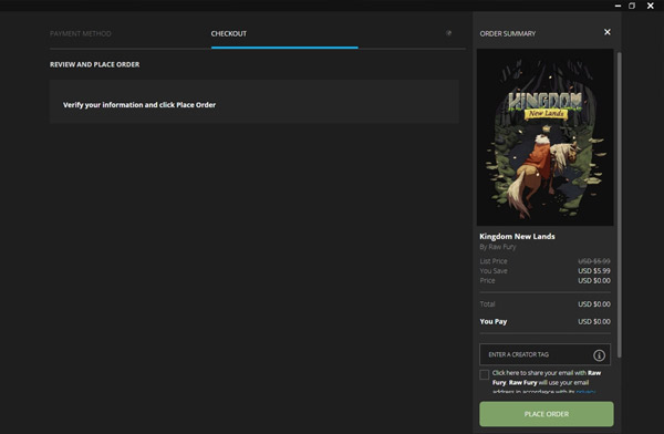 Kích vào Place Oder