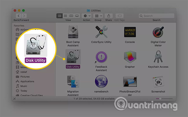 Khởi chạy Disk Utility