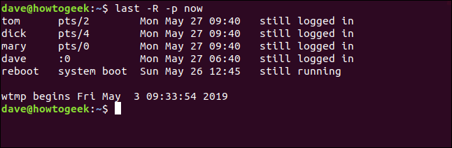 Tìm người đã đăng nhập vào thời điểm sử dụng lệnh