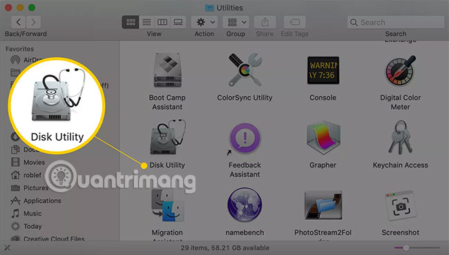 Khởi chạy Disk Utility