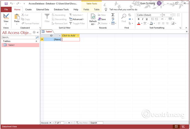 Tạo Bảng (Table) trong Access 2016