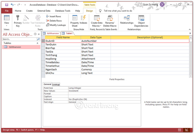 Tạo Bảng (Table) trong Access 2016 - Ảnh minh hoạ 11