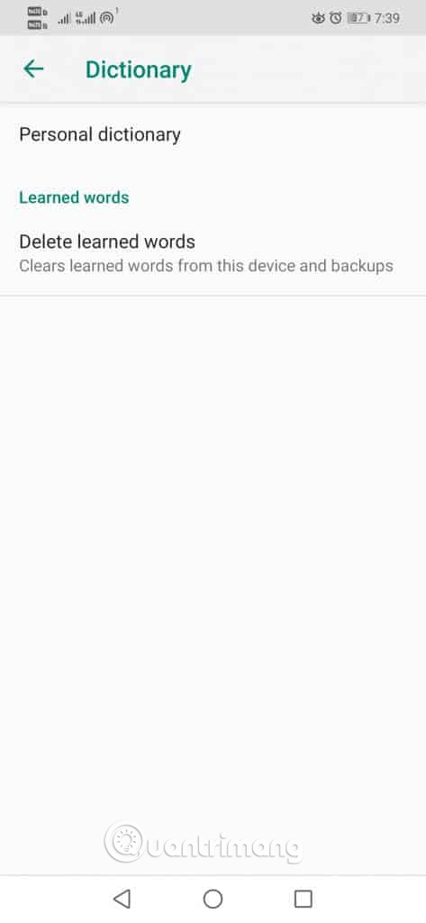 Chọn tùy chọn Delete learned words