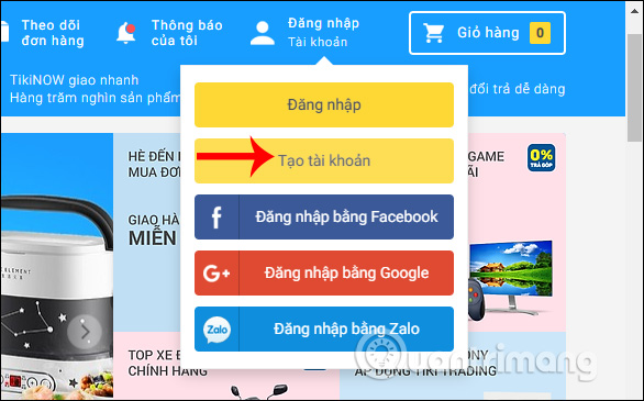 Tạo tài khoản Tiki