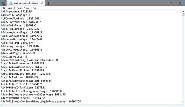 Feature-Found.txt hiển thị danh sách các tính năng được tìm thấy