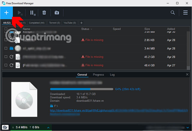 Giao diện chính Free Download Manager