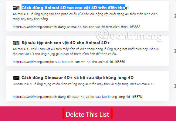 Xóa link đã tạo