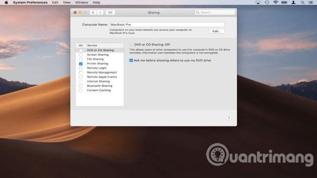 Vô hiệu hóa các tùy chọn chia sẻ