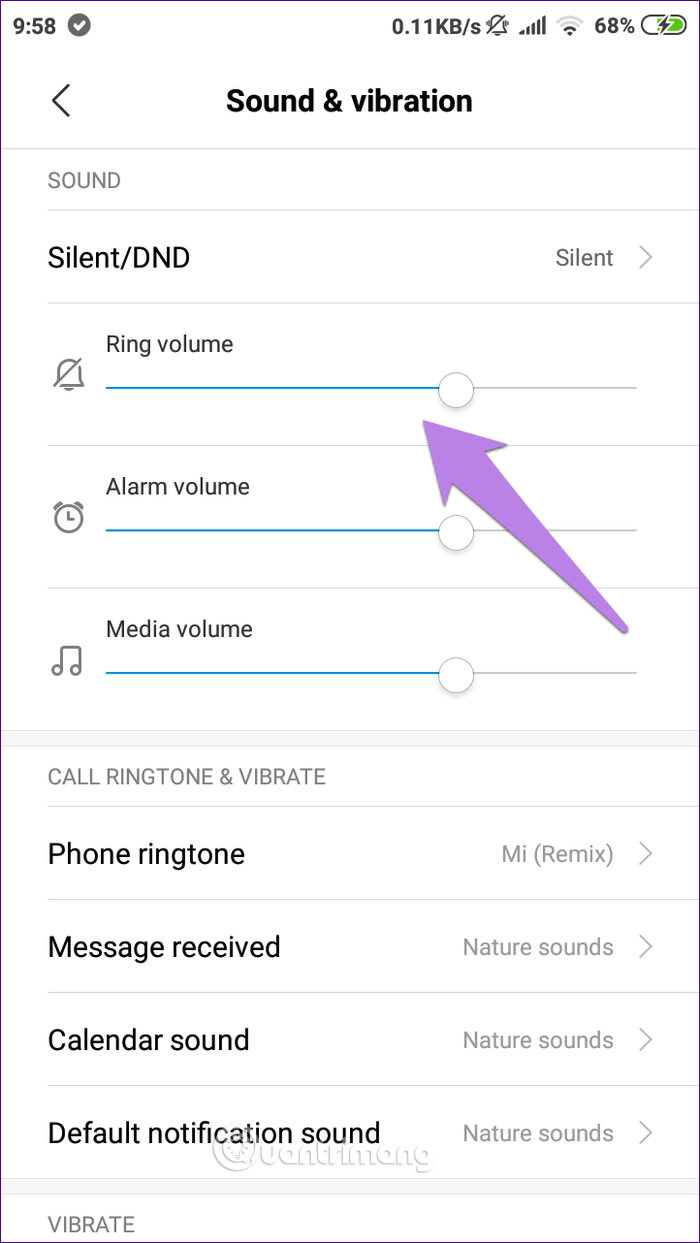 Kéo thanh trượt Ring volume