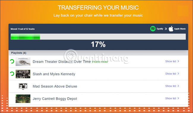 Màn hình tiến trình hiển thị