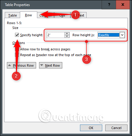 Chọn Specify height