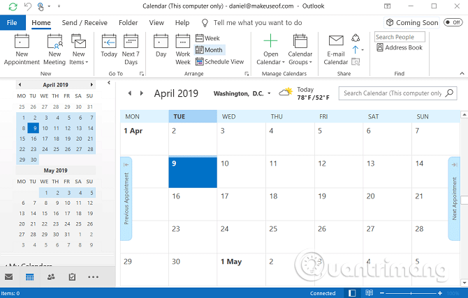 Calendar trên Outlook so với Calendar trên Mail