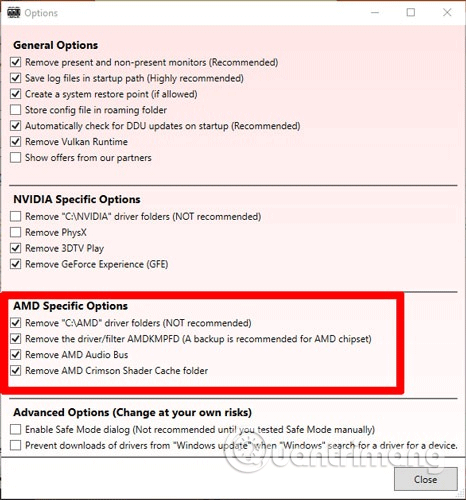 Chọn tất cả các tùy chọn trong AMD Specific Options