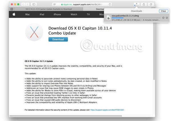 Sử dụng gói Combo Update OS X