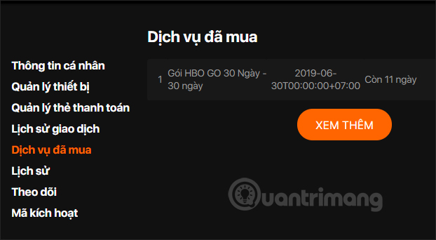 Dịch vụ đã mua