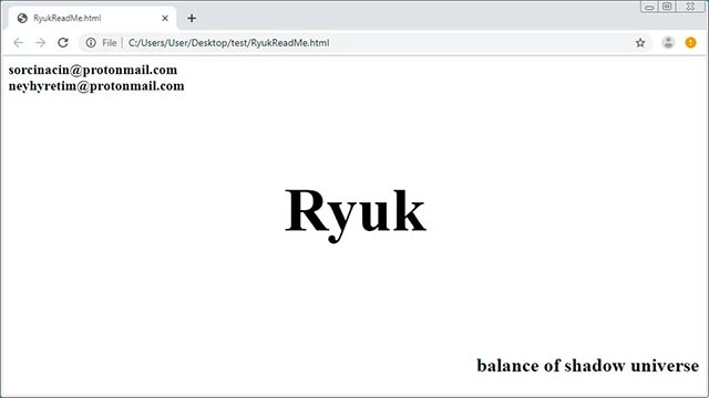Ghi chú của Ryuk Ransomware 