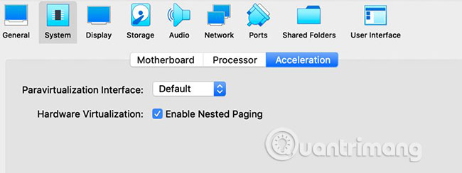 Bật/tắt tùy chọn Enable PAE/NX