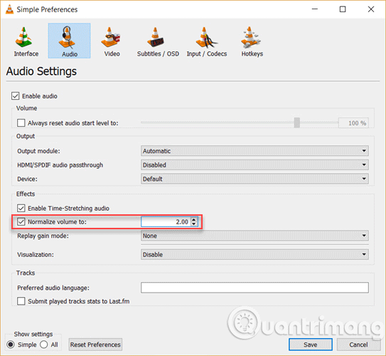 Kích hoạt Audio Normalization