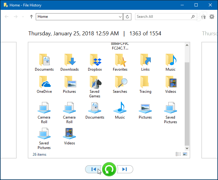 Xem các file trong File History 