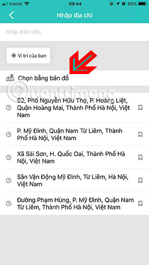 Chọn điểm đến