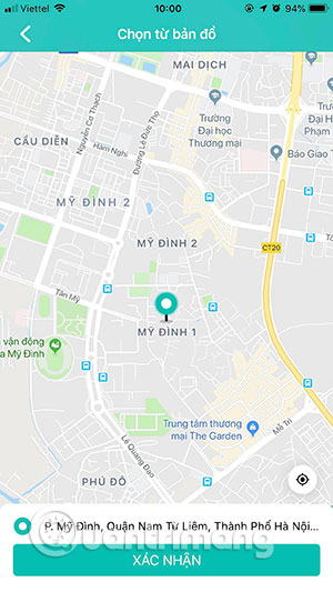 Xác nhận điểm đến