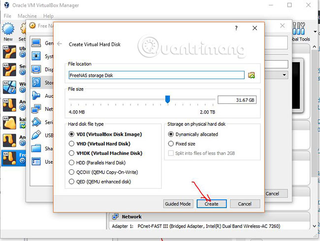 Đặt Disk Space bạn muốn gán cho bộ lưu trữ FreeNAS