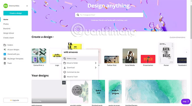 Cách tạo một bản sao đơn giản của thiết kế trong Canva