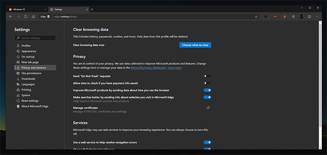 Chế độ nền tối trên Microsoft Edge đã được cải thiện