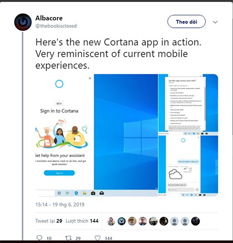Giao diện người dùng Cortana mới
