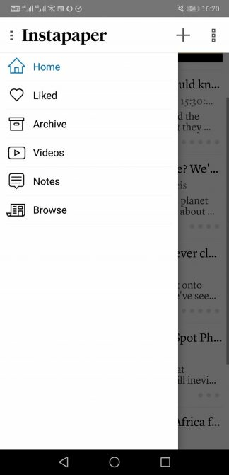 Các tùy chọn của Instapaper