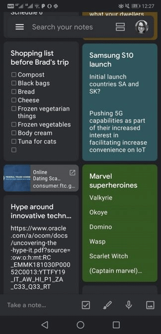 Danh sách lời nhắc nhở trên Google Keep