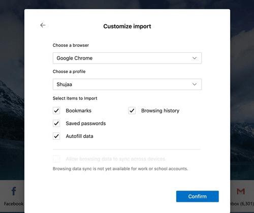 Edge tự động nhập tất cả dữ liệu từ Chrome