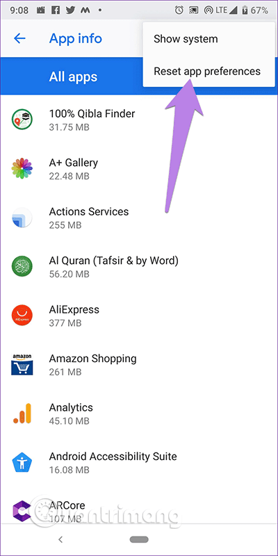 Chọn Reset app preferences