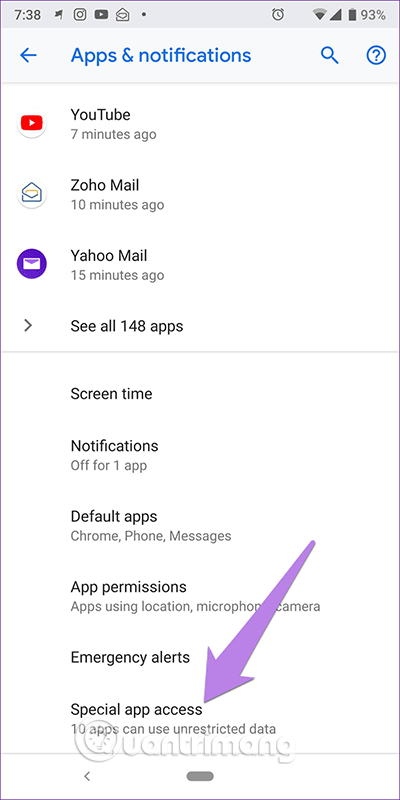 Chạm vào Special app access