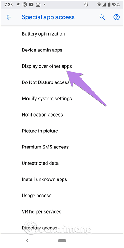 Chạm vào Display over other apps
