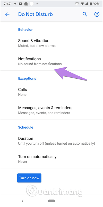 Chạm vào Notifications