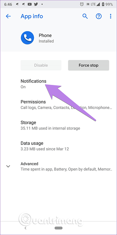 Chạm vào Notifications