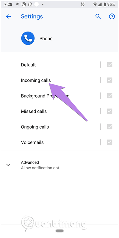 Chạm vào Incoming calls