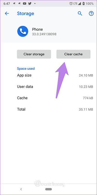 Chạm vào Clear cache
