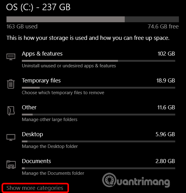 Click vào Show More Categories