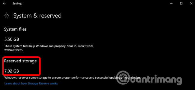 Kiểm tra phần Reserved Storage