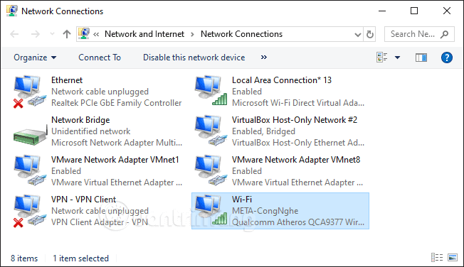 Cửa sổ Network Connections