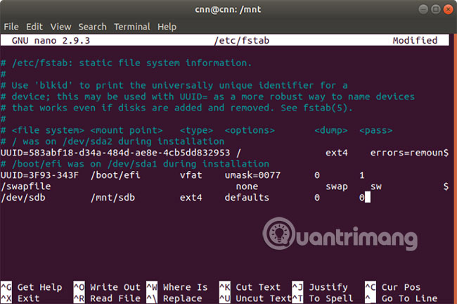 Nhập lệnh vào cuối file