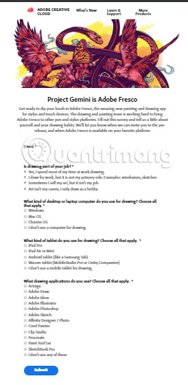 Register using Adobe Fresco test version