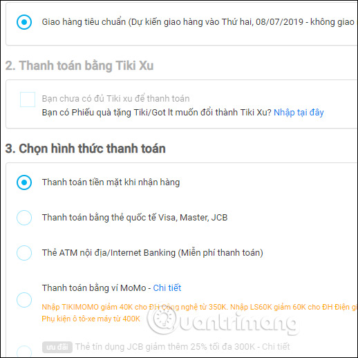 Chọn phương án thanh toán