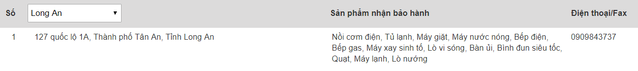 Trung tâm bảo hành của Electrolux tại Long An
