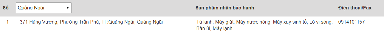 Trung tâm bảo hành của Electrolux tại Quảng Ngãi