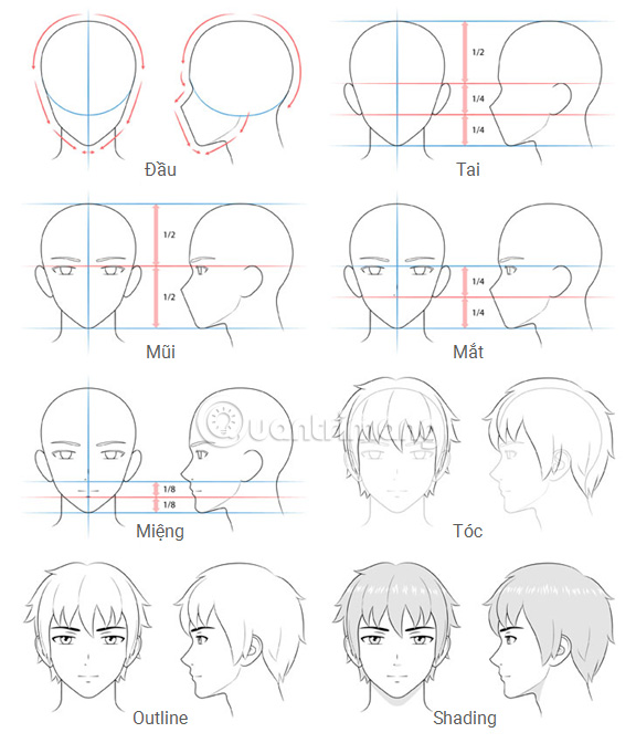 Hướng dẫn vẽ đầu và khuôn mặt nhân vật Anime nam 
