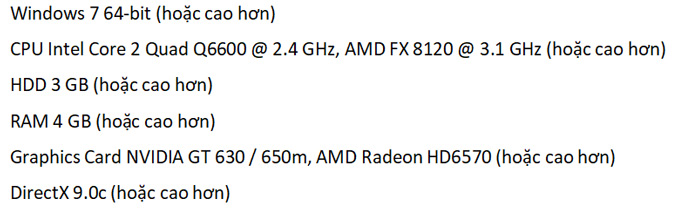 Yêu cầu cấu hình để chiến mượt game.