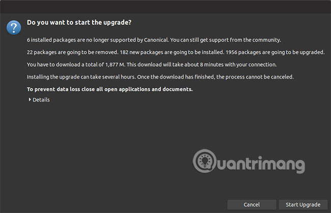 Nhấn Start Upgrade